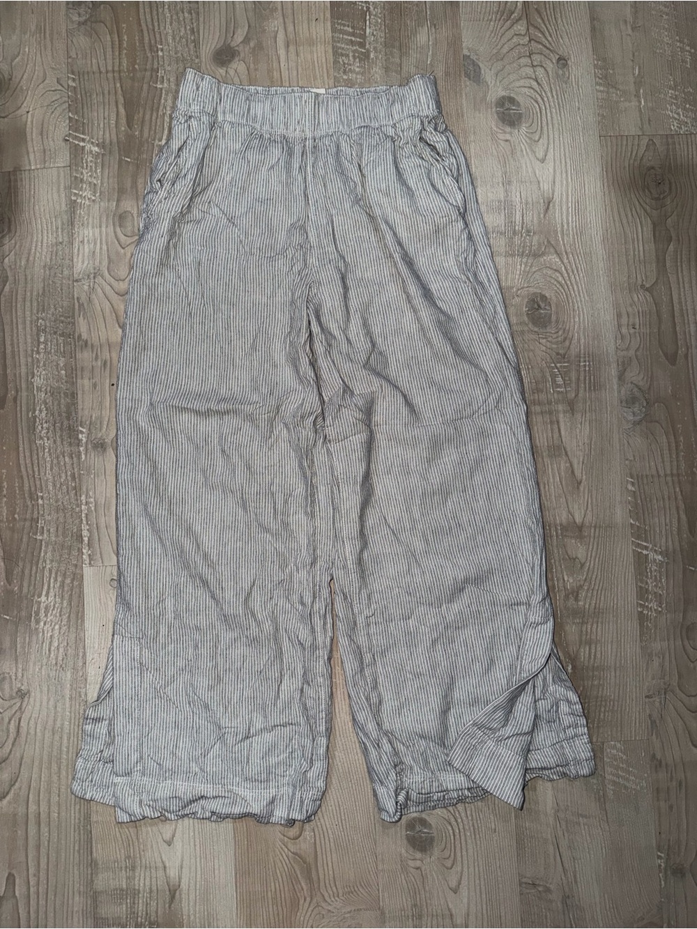 H&M Light Striped Cotton Wide-Leg Pants, Size Medium